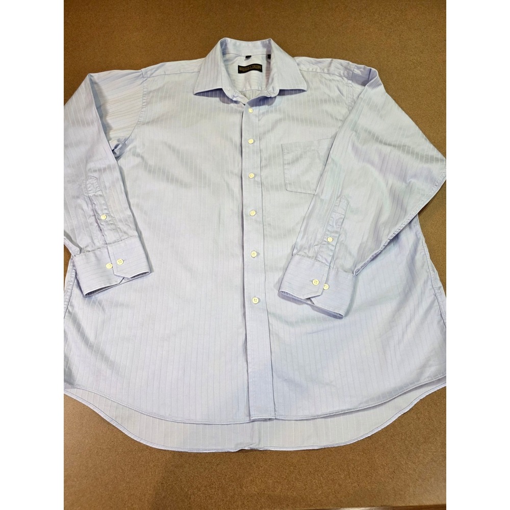 Donald J Trump Signature Collection Mens Blue Striped Dress Shirt 17.5 34/35 - Picture 3 of 8